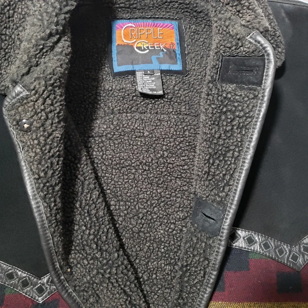 Cripple Creek Mens Jacket Large Suede‎ Leather Southwestern Aztec Sherpa VTG